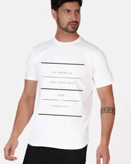 white Text Print Relaxed-Fit Cotton Blend T-Shirt