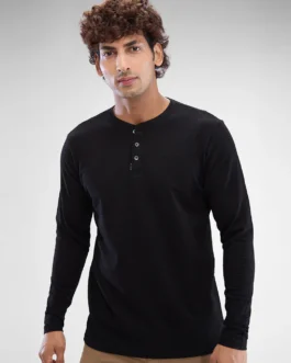 Black Self-Textured Relaxed-Fit T-Shirt